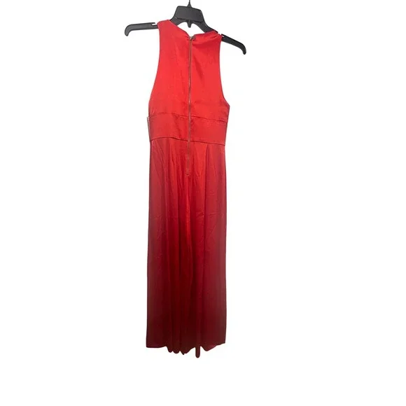 Alice & Olivia NWT Myrtle Pleated Wide-Leg Satin Jumpsuit Tomato Red - Picture 5 of 8